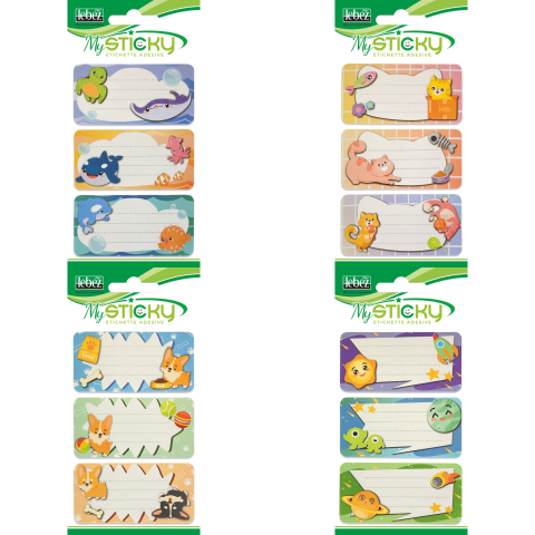 Rechizite Școlare - Etichete caiete mix, 4 sortimente (6 etichete/blister), copii varsta 3 ani+,6 ani+,8 ani+