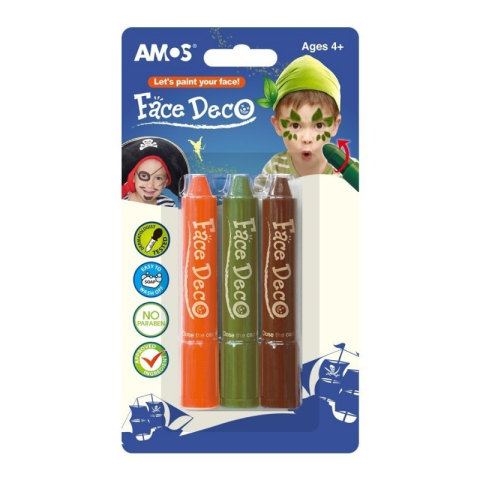 Jucării și Jocuri pentru copii - Face Deco AMOS FD5B3B Pirat - set de 3 culori: maro, kaki, portocaliu