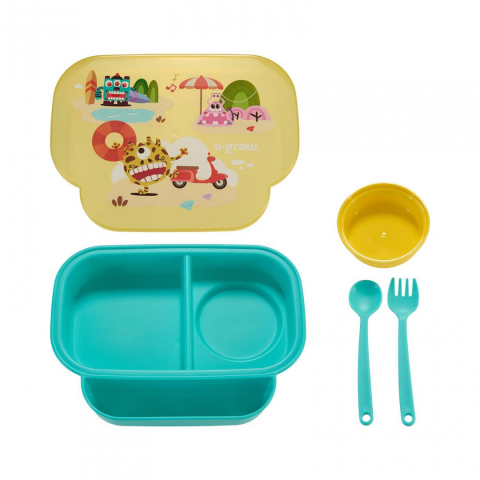 Farfurie compartimentata cu capac,galben [3]