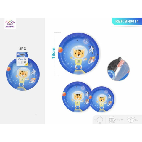 Decoratiuni petreceri - Farfurii aniversare PartyGo, 18cm, carton, imprimeu spatial, BN0014, set 8 buc