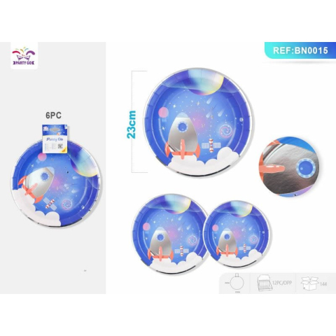 Decoratiuni petreceri - Farfurii aniversare PartyGo, 23cm, carton, imprimeu spatial, BN0015, set 6 buc