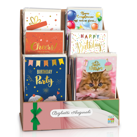 Art & Craft si Artizanat - Felicitare 3D Zi de nastere, cu modele asortate, cu detalii in relief, aurii si sclipici pe exteriorul felicitarii - 11.5 x 17 cm (60 buc/display), copii varsta 3 ani+,6 ani+,8 ani+