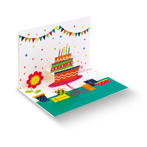 Felicitare POP-UP zi de nastere, cu modele asortate cu detalii aurii pe exteriorul felicitarii - 11.5 x 17 cm (48 buc/display), copii varsta 3 ani+,6 ani+,8 ani+ [2]