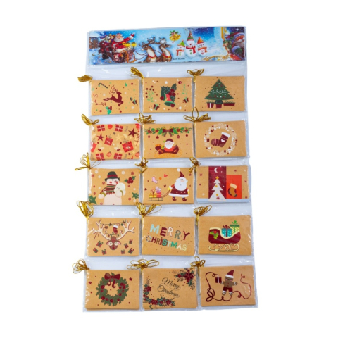 Cadouri Jucării Copii Grădiniță - Felicitari CNX 8333, mini Kraft motive Craciun, 6.7x9.4cm, set 120 buc