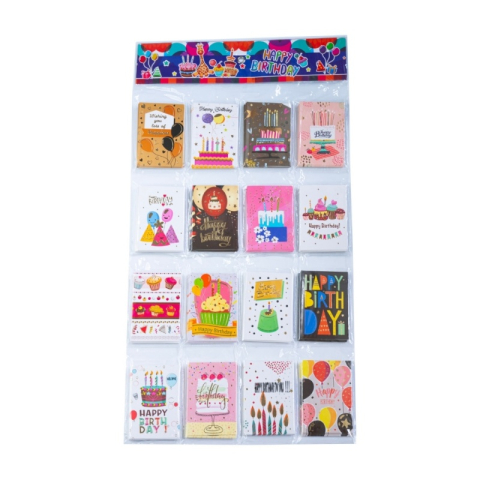 Cadouri Jucării Copii Grădiniță - Felicitari CNX 8406, mini HappyBirthday, 6.7x9.4cm, set 128 buc