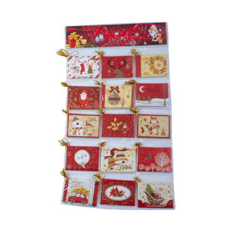 Cadouri Jucării Copii Grădiniță - Felicitari CNX BB-229, mini rosu motive Craciun, 6.7x9.4cm, set 120 buc