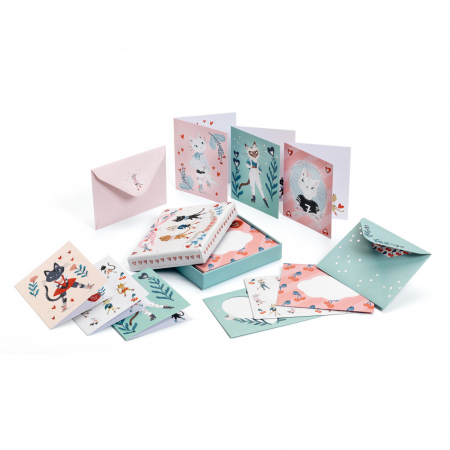 Felicitari, Invitatii si Pungi Cadou - Cutie cu 10 Felicitari / Invitatii si plicuri, Lucille, Djeco, varsta 3 - 6, 6 - 9, 9+ ani, Baiat, Fata