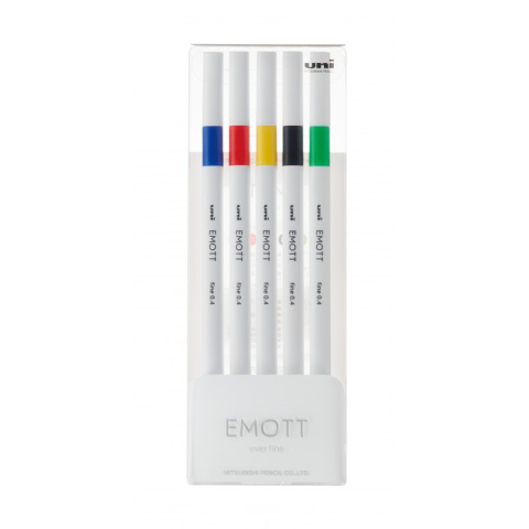 Rechizite Școlare - Fineliner UNI EMOTT PEM-SY, 0.4mm, NO.1, set 5 culori intense