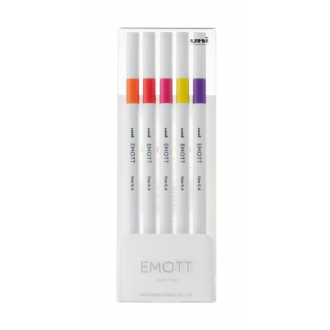 Rechizite Școlare - Fineliner UNI EMOTT PEM-SY, 0.4mm, NO.2, set 5 culori intense