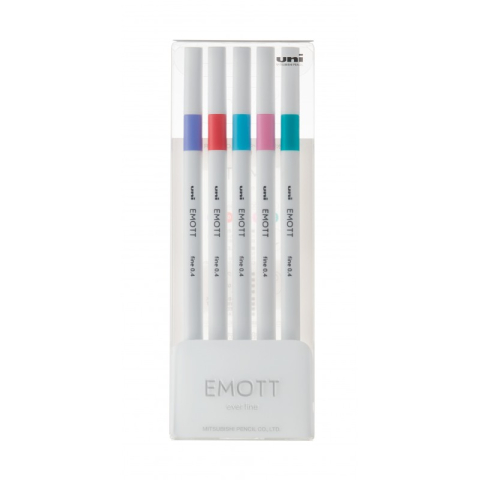 Rechizite Școlare - Fineliner UNI EMOTT PEM-SY, 0.4mm, NO.5, set 5 culori pastel
