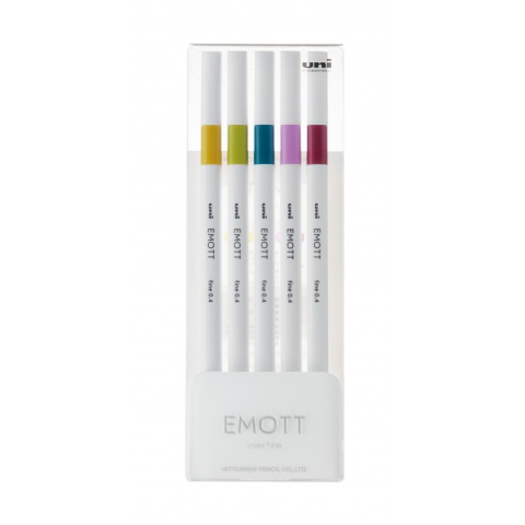 Rechizite Școlare - Fineliner UNI EMOTT PEM-SY, 0.4mm, NO.8, set 5 culori pastel