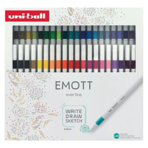 Rechizite Școlare - Fineliner UNI EMOTT PEM-SY, 0.4mm, set 40 culori, cutie cadou cu clapeta si magnet
