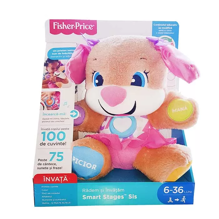 Jucării interactive bebeluși - Fisher price catelusa sis vorbeste in limba romana, varsta de la 6 luni la 3 ani