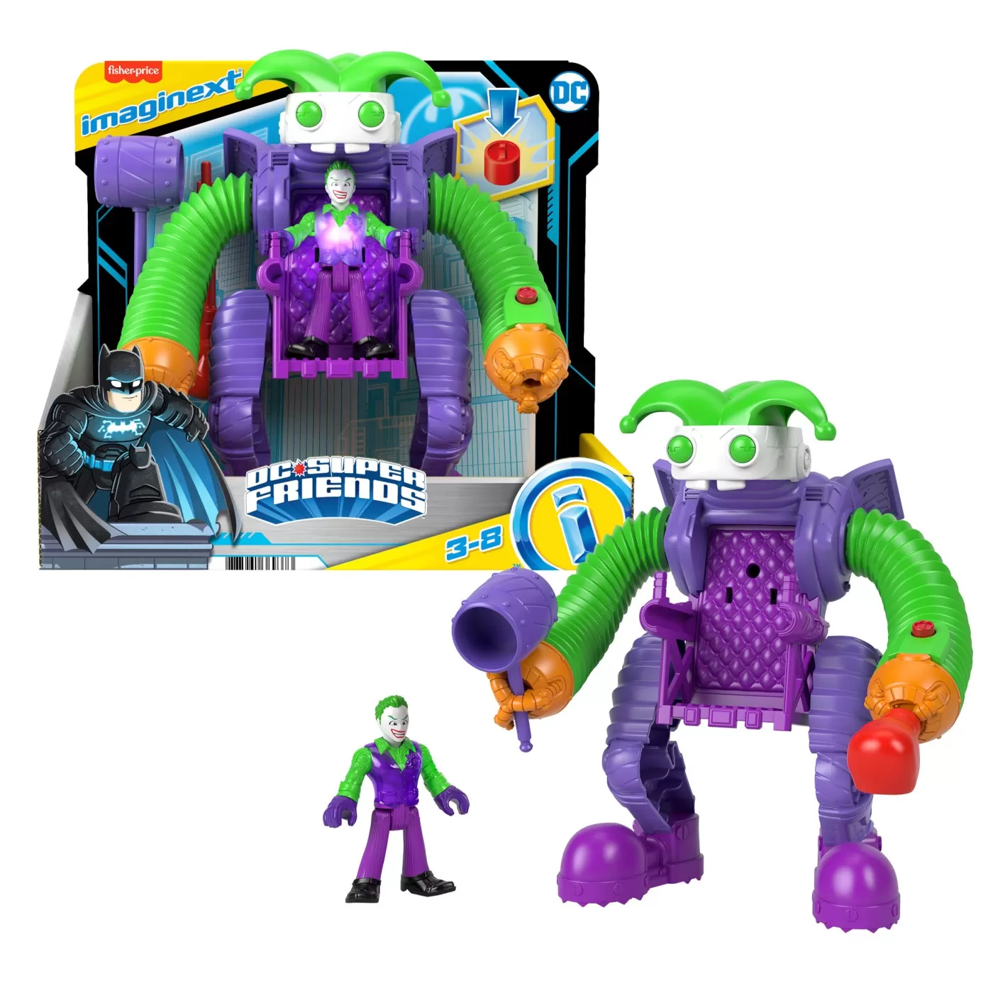 Fisher price imaginext dc super friends vehicul cu figurina joker, varsta de la 3 ani la 8 ani [5]