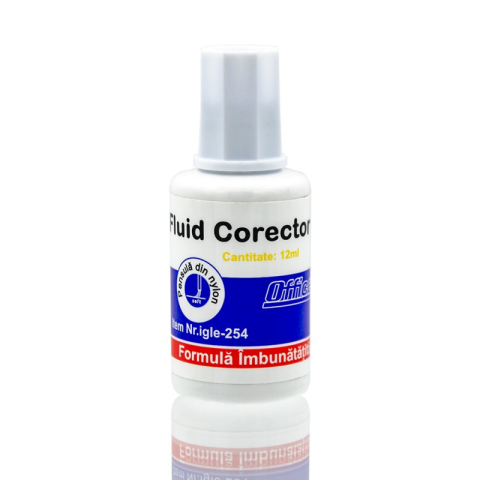 Rechizite Școlare - Fluid corector (pasta corectoare) Office-Cover 254, 12ml, pe baza de solvent, cu pensula