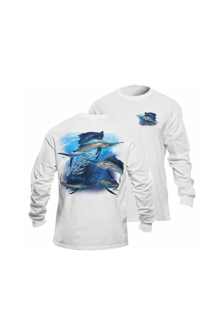 Accesorii pescuit - Flying Fisherman Sailfish Frenzy White Long Sleeve Tee XL