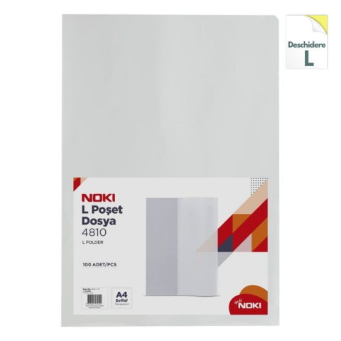 Birotică și Papetărie - Folie de protectie Noki 4810-90, A4, portret, 70 microni, deschidere in L, plastic, transparent, set 100 buc