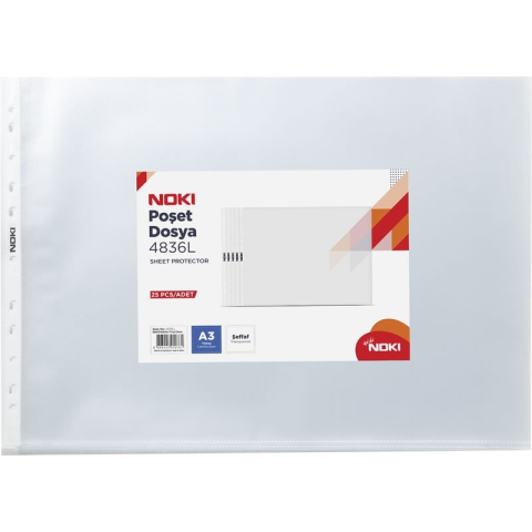 Birotică și Papetărie - Folie de protectie Noki 4836-L, A3, landscape, 80 microni, plastic, transparent, set 25 buc