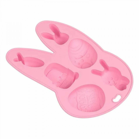 Forma de Copt din Silicon, Iepurasi Oua, Roz, 6 Compartimente, 13 x 21cm [1]
