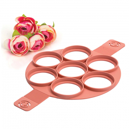 Forma din silicon pentru clatite, cu manere si 7 cercuri, Roz [2]