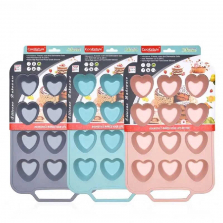 Lichidare stoc - Totul la 9.90 Lei - Forme Briose Silicon, Model Inima, 12 Mulaje - Micostore.ro