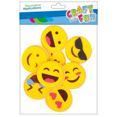 Art & Craft si Artizanat - Forme decorative - hartie gumata autoadeziva - emoji, galben, set 8 buc, Craft with Fun, 463729