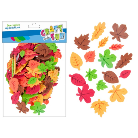 Art & Craft si Artizanat - Forme decorative - hartie gumata autoadeziva - frunze, diverse culori, set 180 buc, Craft with Fun, 463846