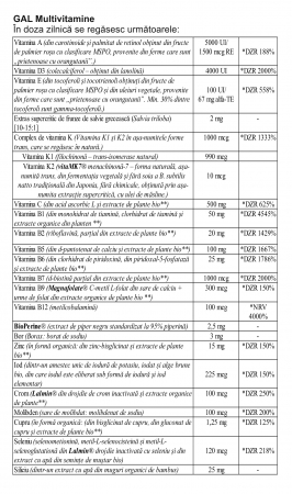 GAL Multivitamine, cu toate vitaminele, mineralele și oligoelementele in forma in care apar in natura, 30 doze [4]