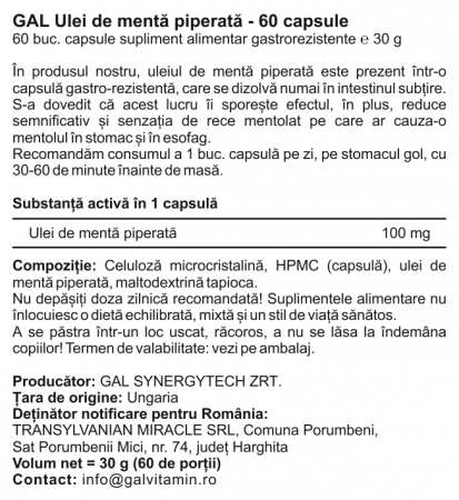 GAL Ulei de menta piperata, digestie si tranzit intestinal, 60 capsule [3]