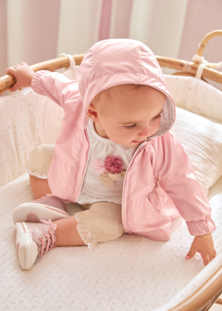Diversificare si Ingrijire Bebe - Geaca de fas cu guler si gluba detasabila, reversibila, Roz