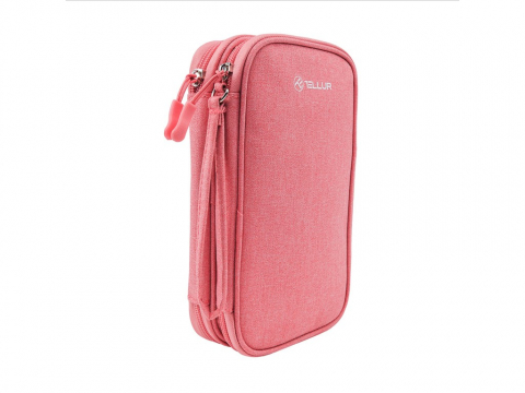 Geantă Tellur pentru organizare cabluri și accesorii, 21 x 12,5 x 6 cm, poliester, roz [1]