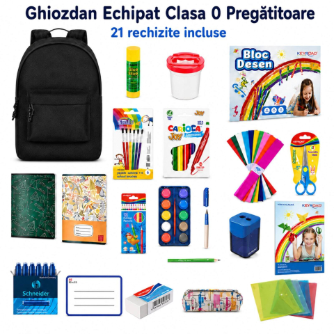 Rechizite Școlare - Ghiozdan echipat clasa 0 pregatitoare – 21 rechizite scolare premium