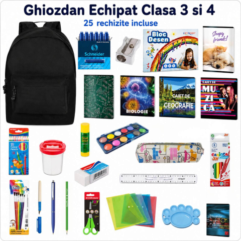 Rechizite Școlare - Ghiozdan Echipat Clasa 3 si Clasa 4 cu Lista 25 rechizite scolare