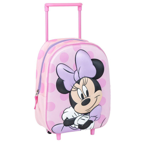 Rechizite Școlare - Ghiozdan gradinita Cerda Minnie 3D, 37cm, 1 compartiment, tip troller, roz, 37030