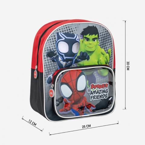 Ghiozdan gradinita Cerda Spidey si prietenii, 30cm, 1 compartiment, 1 buzunar, rosu cu negru [2]