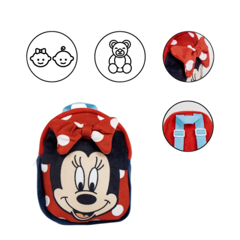 Ghiozdan gradinita mini Cerda Minnie, 22cm, 1 compartiment, material catifelat, rosu cu negru, 36896 [4]