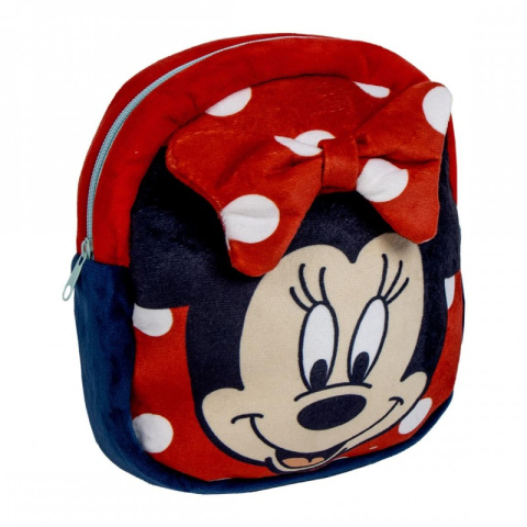 Rechizite Școlare - Ghiozdan gradinita mini Cerda Minnie, 22cm, 1 compartiment, material catifelat, rosu cu negru, 36896