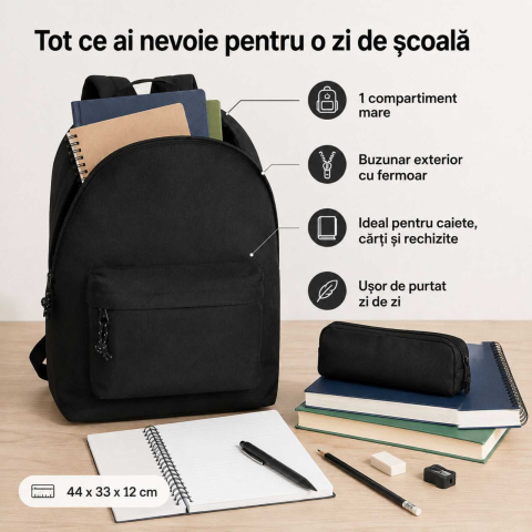 Ghiozdan Negru pentru Scoala, Usor cu 1 Compartiment [5]
