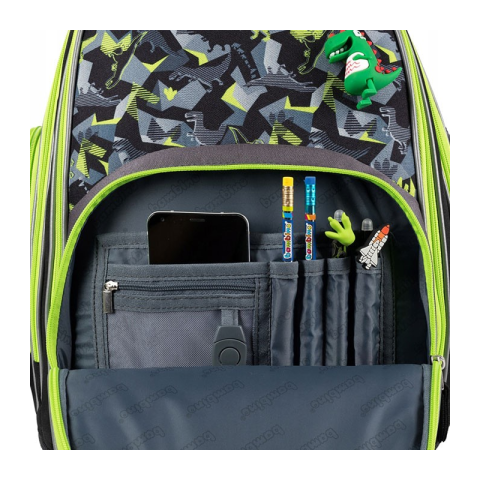 Ghiozdan St.Majewski Bambino TRex, 2 compartimente, 2 buzunare, negru cu verde, 650512 [2]