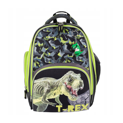 Rechizite Școlare - Ghiozdan St.Majewski Bambino TRex, 2 compartimente, 2 buzunare, negru cu verde, 650512