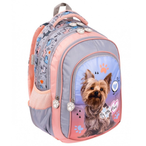 Rechizite Școlare - Ghiozdan St.Majewski My Little Friend Dog, 40cm, 3 compartimente, gri cu roz si bleu, BPL58 / 668456