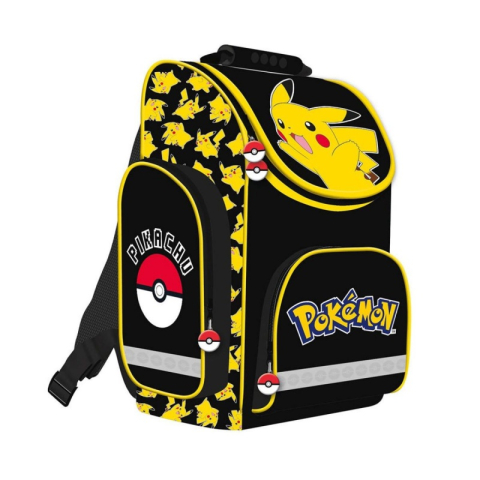 Rechizite Școlare - Ghiozdan St.Majewski Pokemon, 35.5cm, 1 compartiment, 3 buzunare, negru cu galben