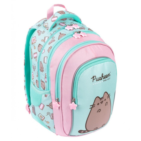 Rechizite Școlare - Ghiozdan St.Majewski Pusheen, 40cm, 4 compartimente, verde menta cu roz, BPL58 / 663178