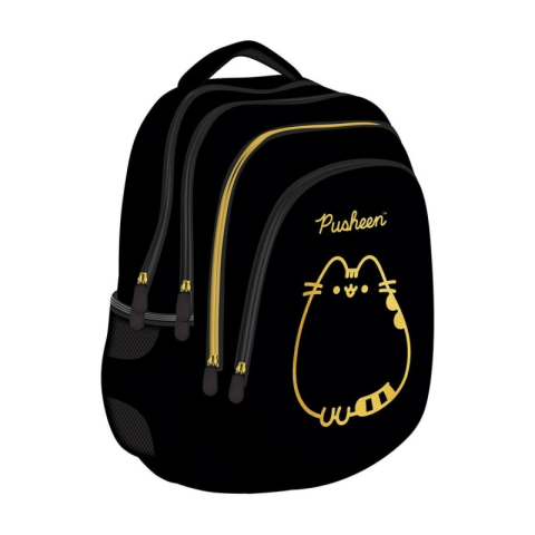 Rechizite Școlare - Ghiozdan St.Majewski Pusheen, 42cm, 4 compartimente, negru cu auriu