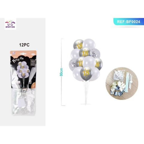 Bannere si ghirlande decorative - Ghirlanda din baloane PartyGo, 80cm, alb, argintiu, BF0024, set 12 buc
