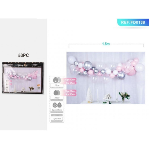 Bannere si ghirlande decorative - Ghirlanda din baloane PartyGo, roz, argintiu, FD0138, set 53 buc