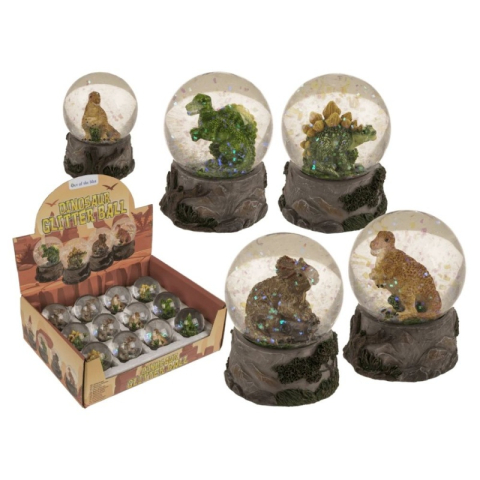 Art & Craft si Artizanat - Glob din sticla dinozaur Out of the blue, 78/5883 / 36797, cu sclipici, 7x9cm