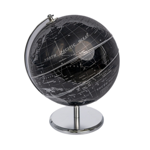 Birotică și Papetărie - Glob pamantesc Cnx, 20cm, PVC dur, negru, suport auriu/argintiu
