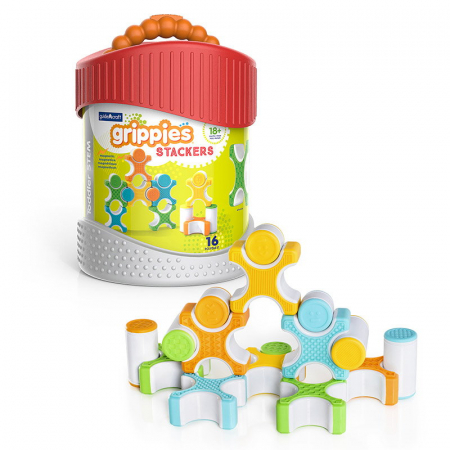 Jucării și Jocuri pentru copii - Grippies Stackers, set magnetic senzorial, 16 piese, 1-5 ani