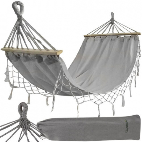 Hamac dublu XXL pentru gradina, 250 kg, gri, 200x150 cm, cu rame din lemn [8]